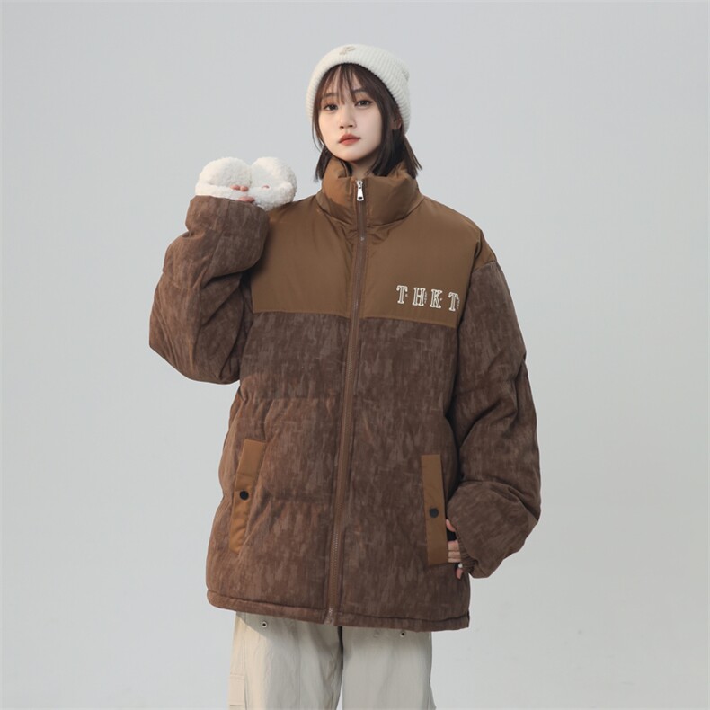 迷彩灯芯绒拼接棉衣男女中性风棉服面包服立领棉袄外套【1615-P80,男装棉衣,星座207