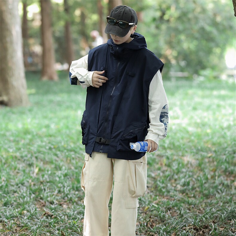 2023机能工装马甲连帽薄款日系复古户外百搭宽松坎肩WT107-P50,男装背心/马甲,星座313A-2
