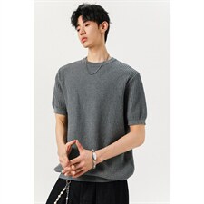 2026夏100棉华夫格老钱肌理感正肩针织短袖T恤TTMT05-特P45控78，男装T恤，星座1315