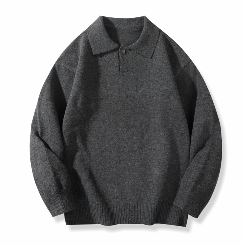重磅秋冬北极绒亨利领毛衣开衫美式复古休闲慵懒风纯色翻领针织衫，男装针织衫/毛衣，电商A486-1