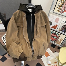 夹克男秋冬加厚加棉宽松假两件棒球服哈灵顿棕色外套HH6015P95，男装夹克，星座1013-5