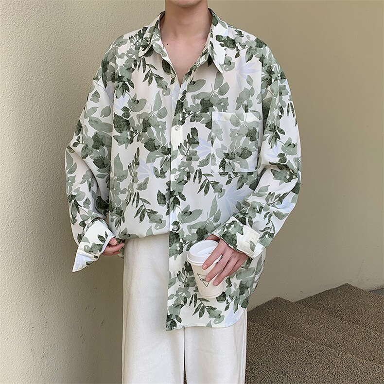 春季新款风水墨画冰丝长袖衬衫男士上衣潮225-2-CS703-P40,男装衬衫,星座225-2