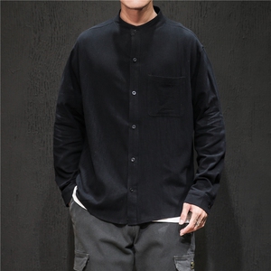C1061/P28秋装新款男士纯色长袖立领衬衣 男士韩版潮流大码衬衫男图片