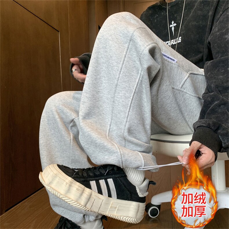 加绒冬款男卫裤条纹拼接抽绳束脚休闲保暖长裤H4523P45,男装休闲裤,星座1013-1
