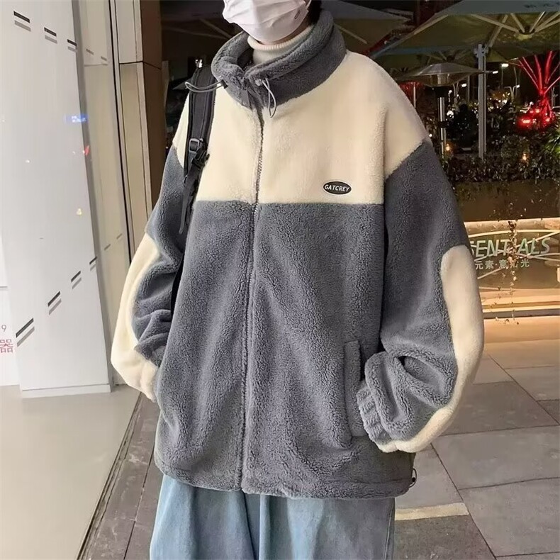 羊羔毛外套棉衣男士冬季韩版潮流加绒加厚保暖棉服宽松羊羔绒棉袄图片