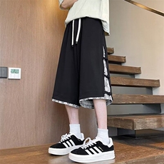 V077-P48假两件七分裤夏季新款宽松阔腿休闲百搭7分裤子，男装牛仔裤，星座911-1