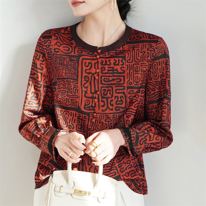 春季新款简约大气香云纱风套头小衫女，女装衬衫，臻维羊绒