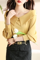 时尚女2024夏季新款韩版高级感气质一字肩短袖上衣短裤，女装衬衫，卡杰菲