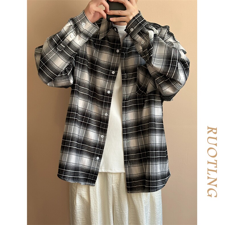 现货春秋长袖格子衬衫外套宽松潮牌休闲内搭衬衣-AC23086-特批P58图片