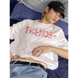 网图有货 夏季美式红唇大V印花纯棉短袖T恤男女情侣上衣 A582-P25图片