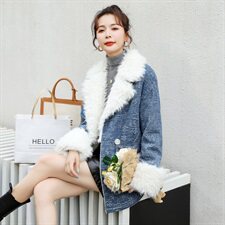 时尚拼接羊毛羔毛呢大衣女冬季新款加厚保暖外套显瘦百搭气质上衣，女装棉衣/棉服，秋水欣儿