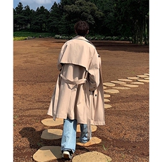 春季韩系长款风衣情侣韩系翻领双排扣外套男DF275-TP75108，男装风衣，电商A102
