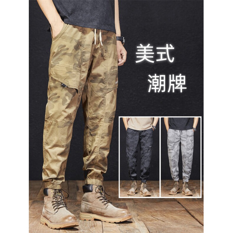 迷彩裤子男夏季薄款宽松束脚伞兵工装裤男装休闲运动长裤K215-P40图片