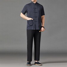 中老年男棉麻短袖中式唐装男风夏季亚麻套装MJ7302-P100，男装民族服装，星座1105-3