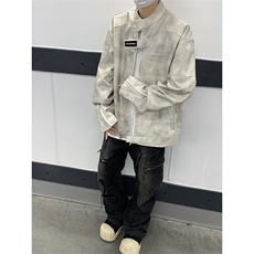 脏洗街头潮牌小众设计感皮衣美式做旧男女款秋季夹克外套JK04-P86，男装夹克，星座308B-2