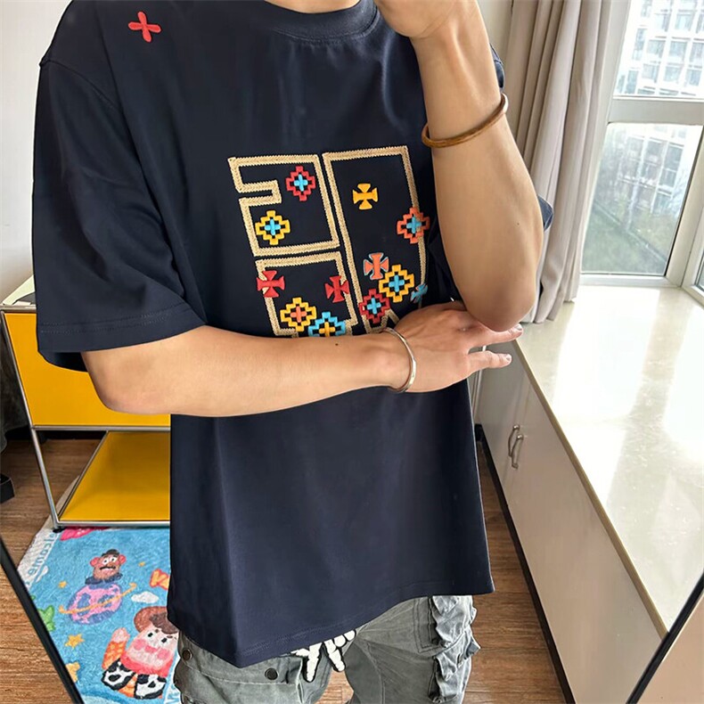 万针全刺绣工艺高品质260克双纱纯棉美式高街短袖T恤特P33,男装T恤,电商A486