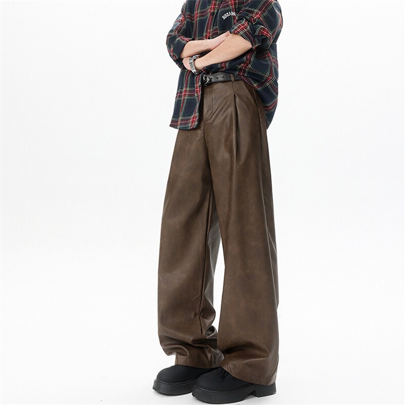 8XL-M特大码皮裤男直通休闲裤软软PU皮宽松阔腿男K9102P75控95，男装皮裤，电商D206-1