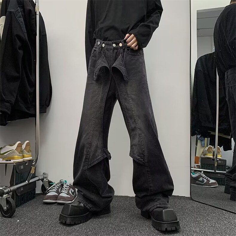 美式高街牛仔裤男韩版潮流个性帅2024冬季ins宽松长裤RK1271-P57图片