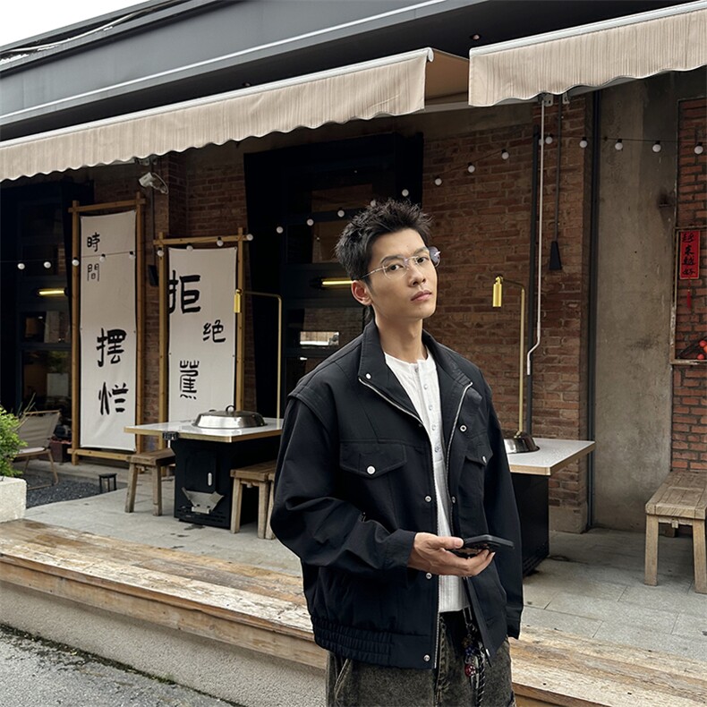 秋季2025老钱风抖音纯色休闲立领夹克店主风A236-82531-p145,男装夹克,电商A236