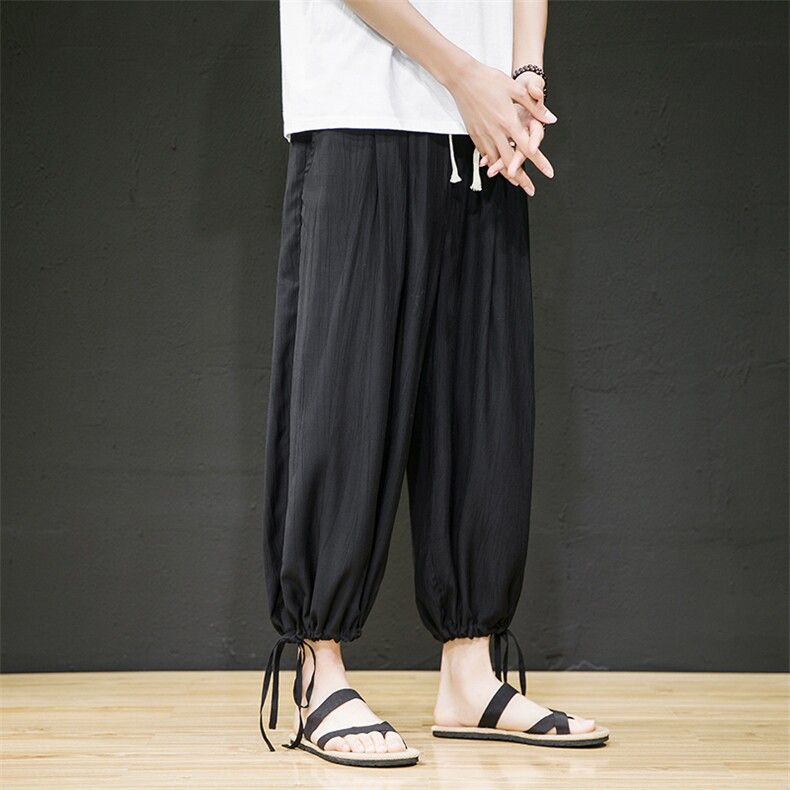 2025夏季新款风桃花皱面料宽松休闲抽九分裤黑色K126-P55，男装休闲裤，电商B277A（原A068）