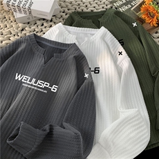 XZ809A/VVV9/P45/控58美式V领印花肌理感百搭长T恤卫衣，男装T恤，星座809A(原222-1)