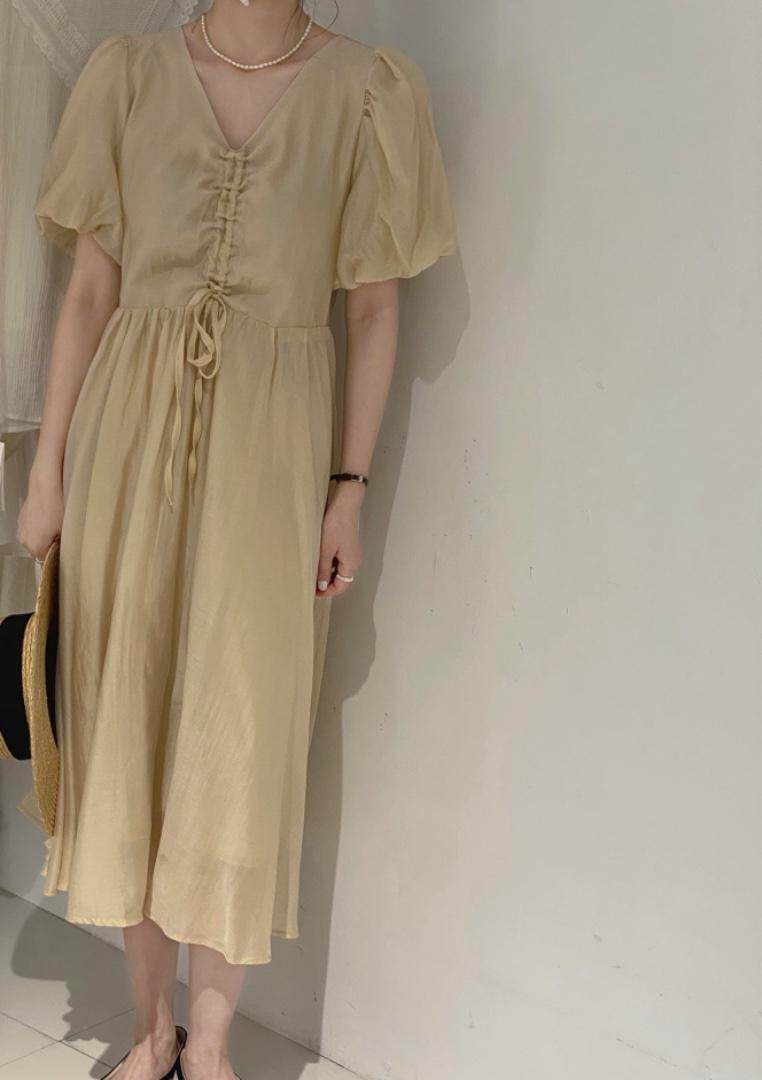 抽绳连衣裙，女装连衣裙，驿谷