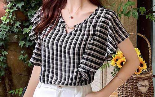 夏季新款黑白格，女装，田间晨露