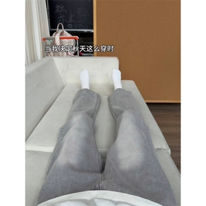 k2506-p38-控68 S-5XL微喇微弹大码现货牛仔裤浅灰图片