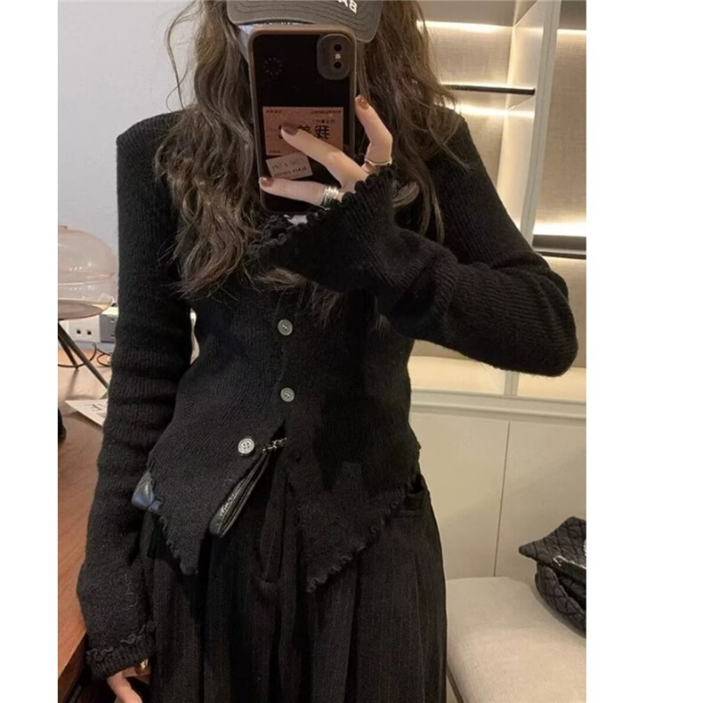 V领常规款开衫ins单件单排扣通勤灰色不规则针织打底衫女秋冬长袖,男装针织衫/毛衣,星座506A