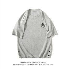2023夏新款排扣开叉设计宽松短袖男华夫格老虎刺绣T恤T21871-P35,男装T恤,电商A082