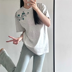 美式复古潮牌花卉刺绣短袖T恤女夏季新款宽松休闲百搭上衣ins潮牌，男装T恤，星座1210-1