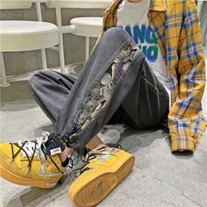 美式牛仔裤男宽松束脚裤男ins潮牌夏季高街九分休闲裤子N8088-p45,灰色卫衣搭配九分西裤图片