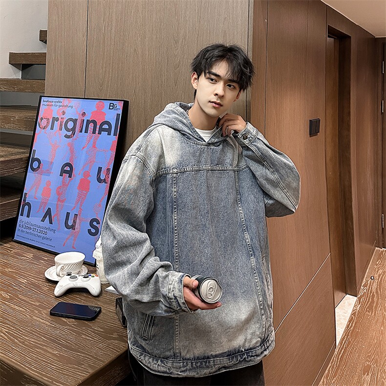 秋款男连帽牛仔夹克衫渐变色插兜休闲外套JK361P65,男装夹克,星座1013-1