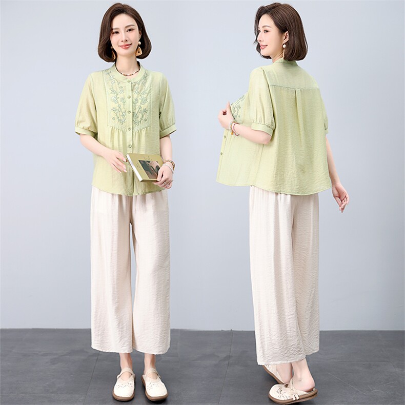 时尚套装夏季薄款2025新款苎麻上衣大方得体一整套超火亚麻两件套，女装套装/套裙，江忆布依