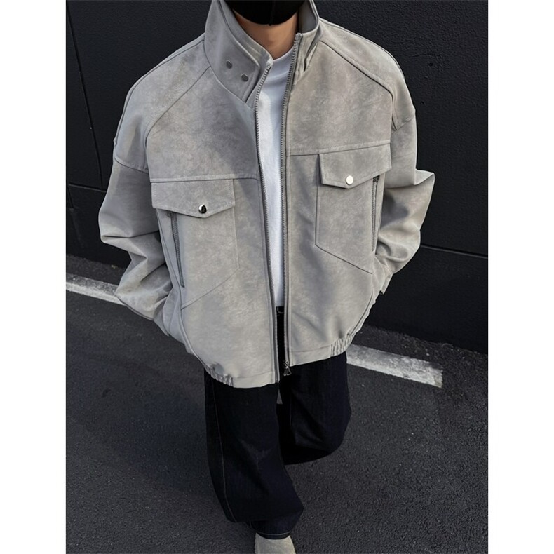 pu皮外套男春秋痞帅美式复古工装男装皮衣夹克男款衣服W6870-P75,男装夹克,星座412-3
