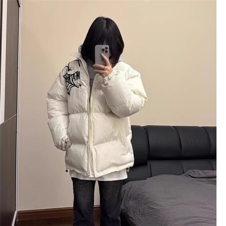 美式高街蜘蛛网刺绣字母棉服棉衣冬季加厚男女宽松面包服潮外套,男装棉衣,星座506A