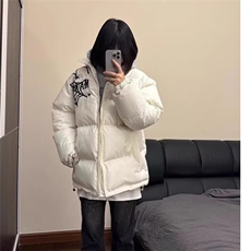 美式高街蜘蛛网刺绣字母棉服棉衣冬季加厚男女宽松面包服潮外套，男装棉衣，星座506A