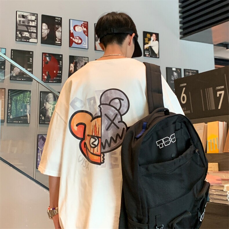 2025夏季港风学生暴力熊大码宽松t恤男短袖潮牌1904TX302P25，男装T恤，星座1904A-1