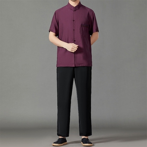 2026夏季薄款高端风冰丝短袖衬衫套装唐装汉服 HL23809-P120图片