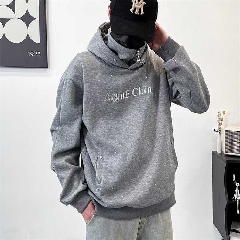 设计感垫肩卫衣男生春秋款高领连帽外套W25-P60,男装卫衣,星座1109-3