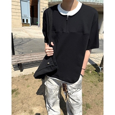 韩系慵懒高级感假两件极简拼接撞色短袖上衣T恤夏季短袖上衣P42，男装T恤，电商B319