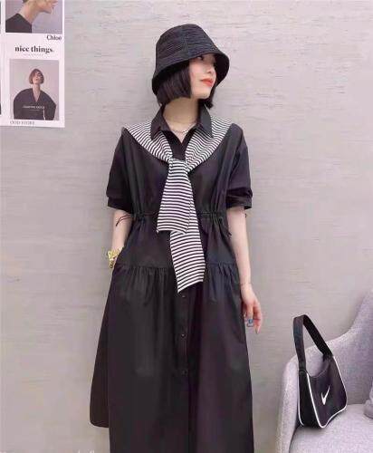 【现货】夏季新款条纹披肩衬衫连衣裙，女装衬衫，名依人