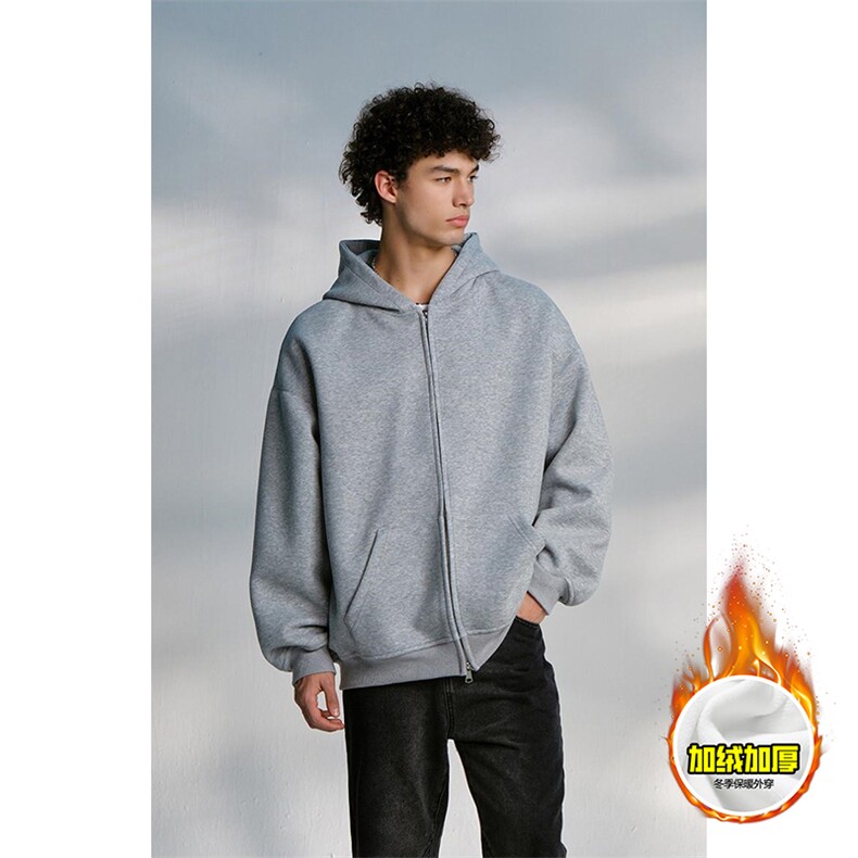 480G重磅加绒硬挺boxy男女秋冬美式高街结构双拉链开衫卫衣厚外套，女装短外套，电商A486