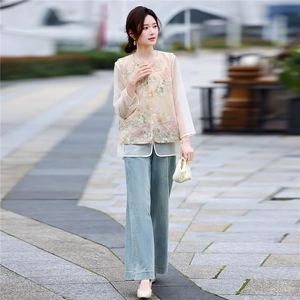 重工钉珠刺绣新中式风背心套装女2026年春夏新款搭配两件套图片