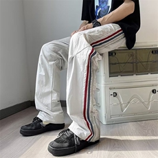 oversize裤子高街ins潮牌白色运动裤男彩虹条纹宽松直筒休闲卫裤，男装休闲裤，星座601-2