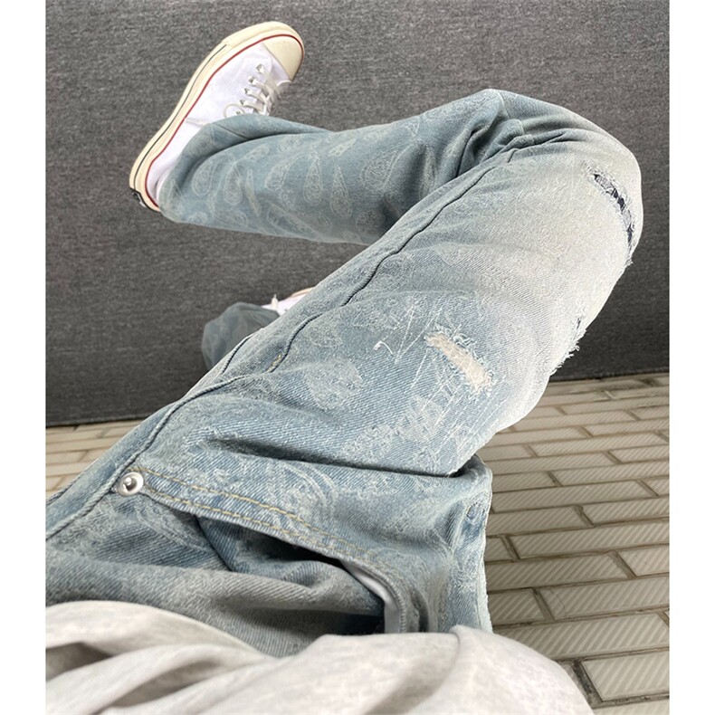 现货高品质复古破洞补丁情侣牛仔裤610A-1-YK8812-P60,男装牛仔裤,星座610A-1