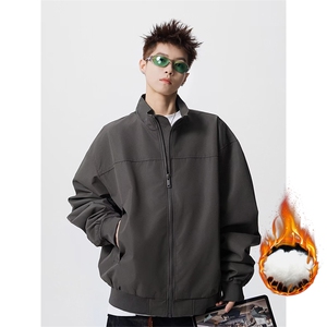 抖音得物 美式潮休闲夹克春季立领纯色复古工装加厚棉服外套AMY01图片