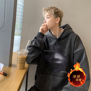 得物抖音高品质二开 360克重磅做旧炒雪花纯色连帽水洗卫衣 16019图片
