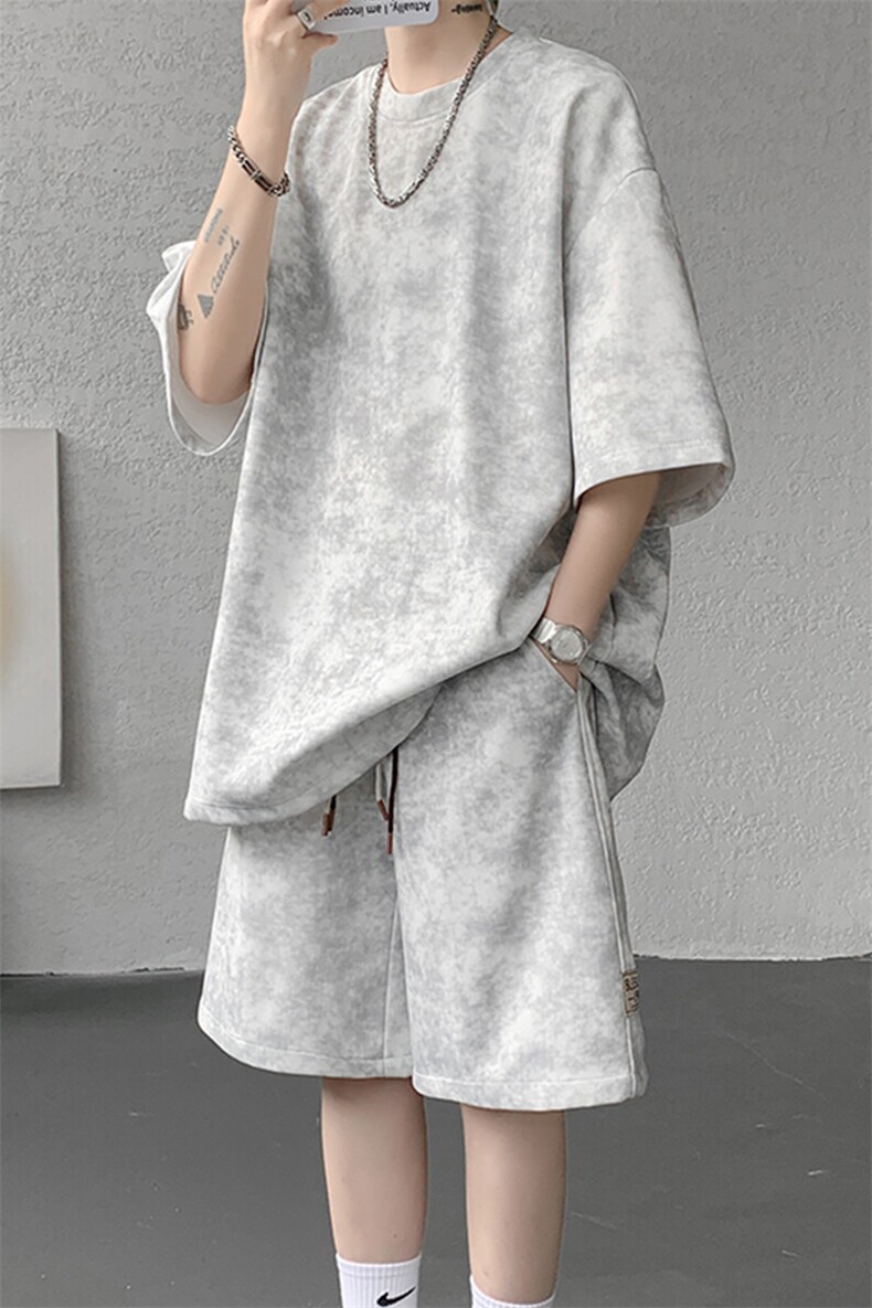 8XL-M青少年扎染短袖t恤休闲运动套装男生夏季宽松大码TZ38001P55,男装T恤,电商B312