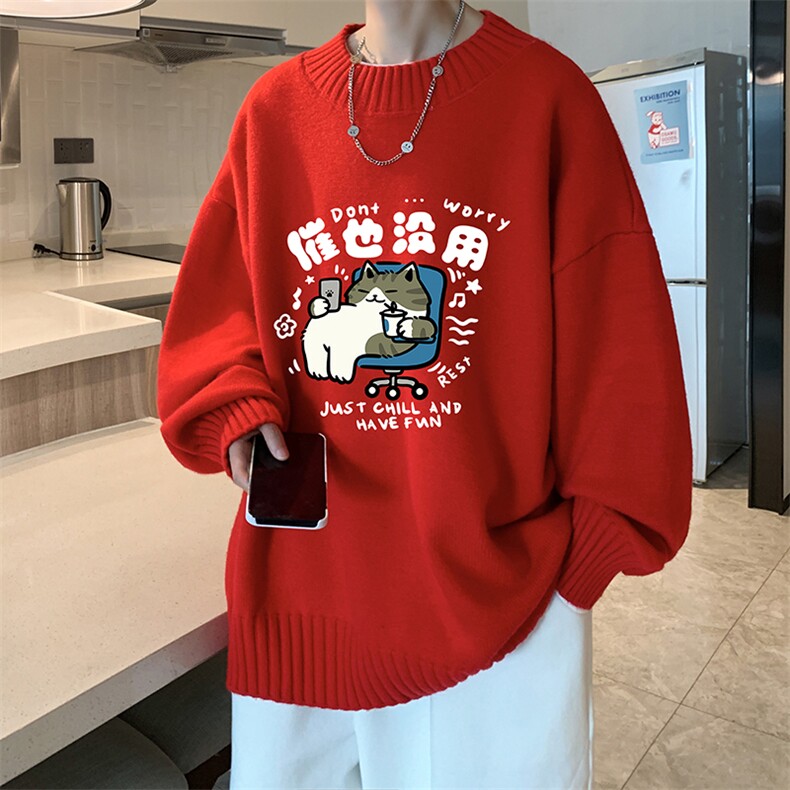 半高领毛衣男大码胖子针织衫毛线衣 M18403-P45 加绒款-P65图片